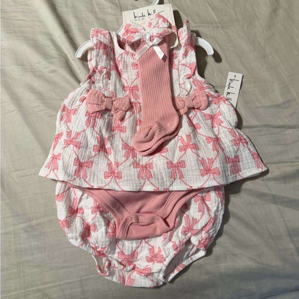 Pink Bow Patterned Baby Outfit Set